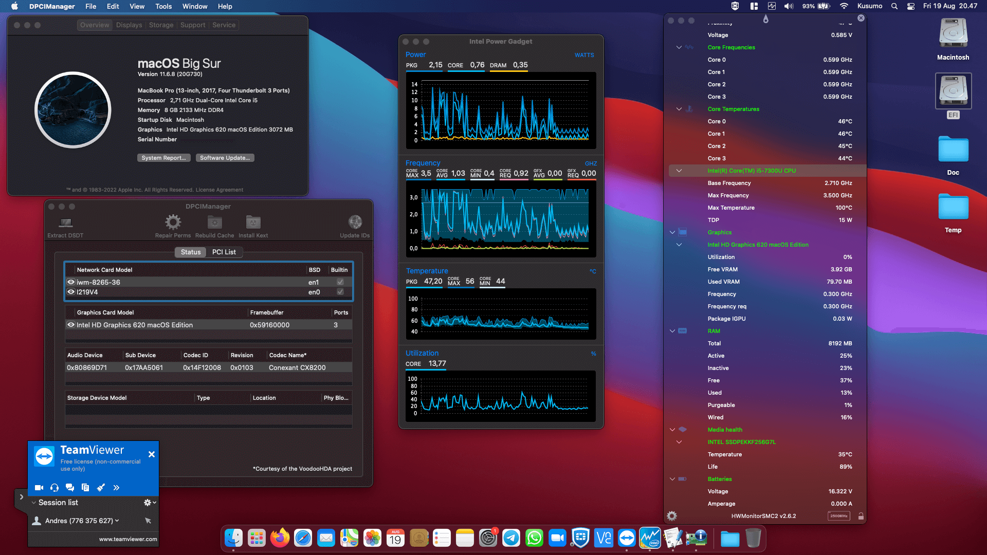 Success Hackintosh macOS Big Sur 11.6.8 Build 20G730 in Lenovo Thinkpad Yoga 370 20JJ-S14H00